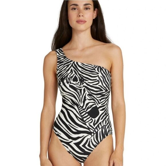 Kate Spade NWT One Shoulder One Piece Swimsuit in Zebra animal‎ print size Small - Picture 1 of 9